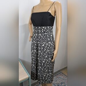 Silk & Wool Blend Black & Cream Floral Spaghetti Strap Dress Size 2